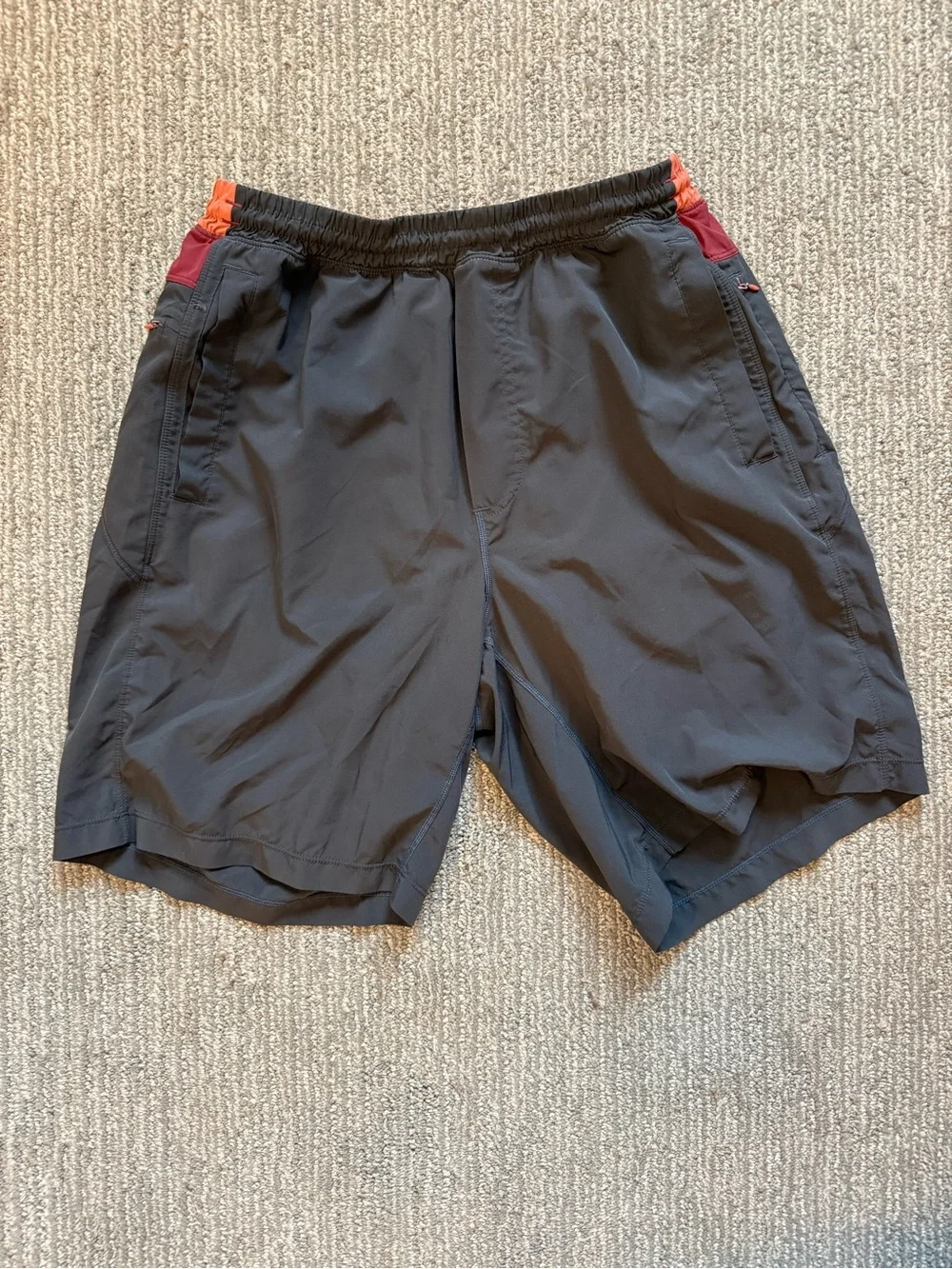 Birddogs Men’s Performance Shorts Gray Burgundy Orange Built-In Liner Large